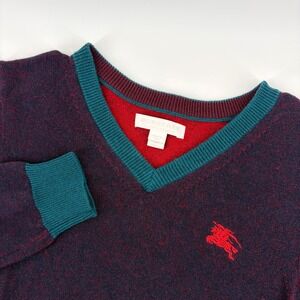 Burberry Kids Purple Cashmere Blend V-Neck Sweater Size 10Y Equestrian Logo